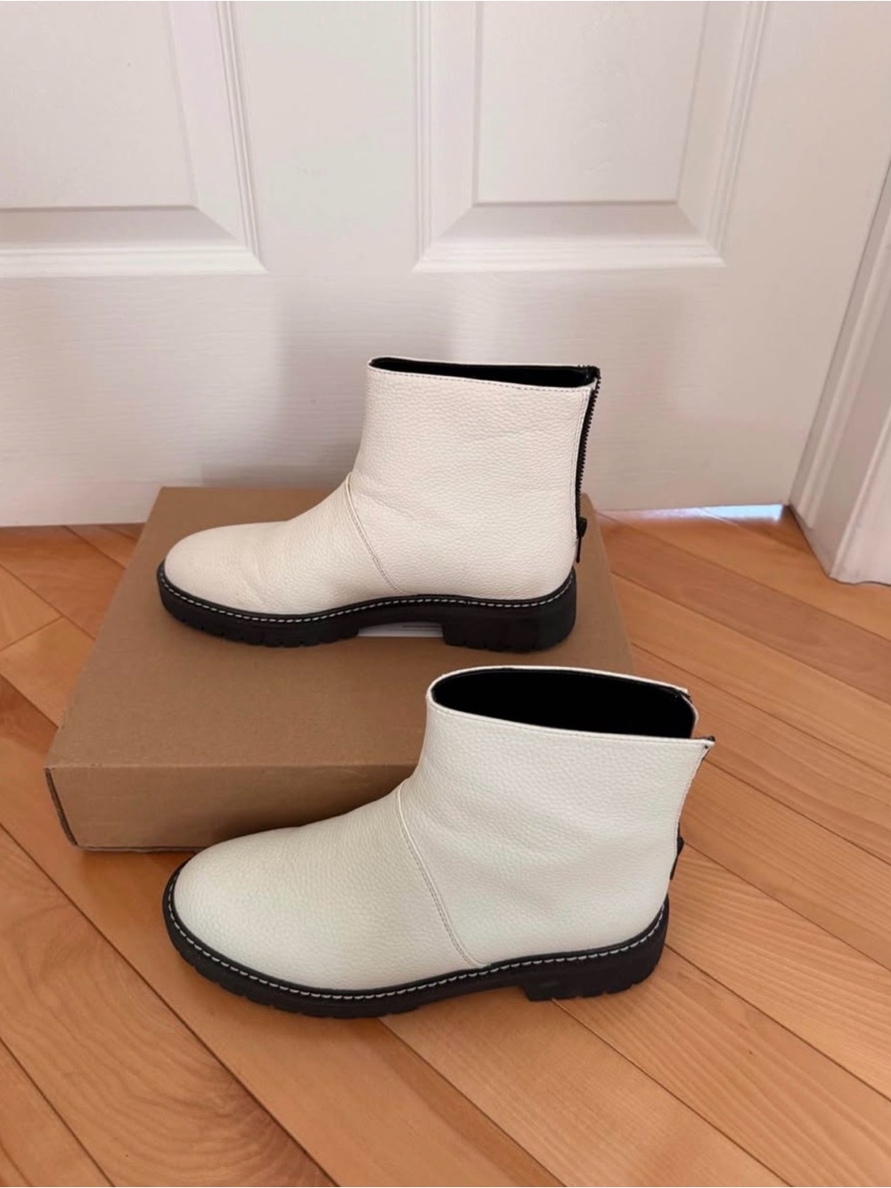 Matt & Nat White Leather Ankle Booties with Black Sole